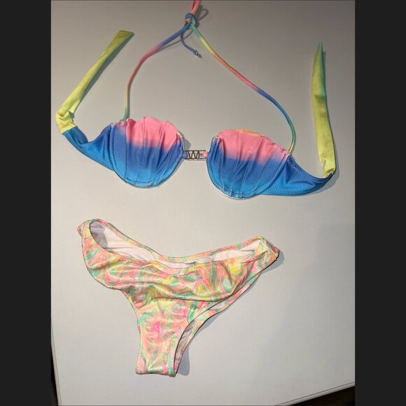 WILDFOX Mermaid Pastel Rainbow Tie-Dye Shell Bikini Underwire Top S (+bonus) - Picture 8 of 8